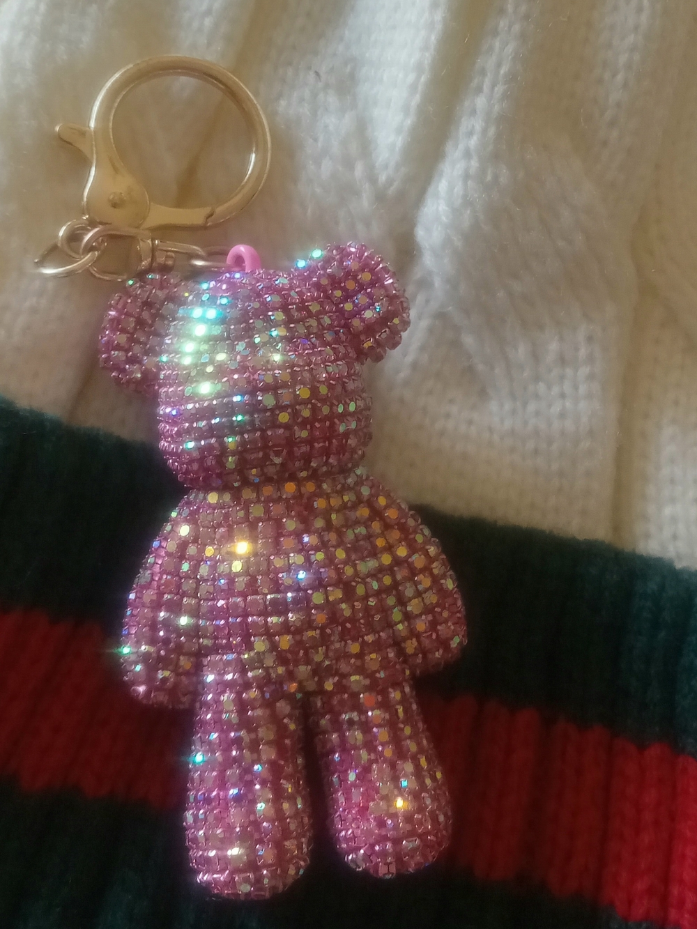 Sparkling Pink Bear Keychain for Kids Accessories